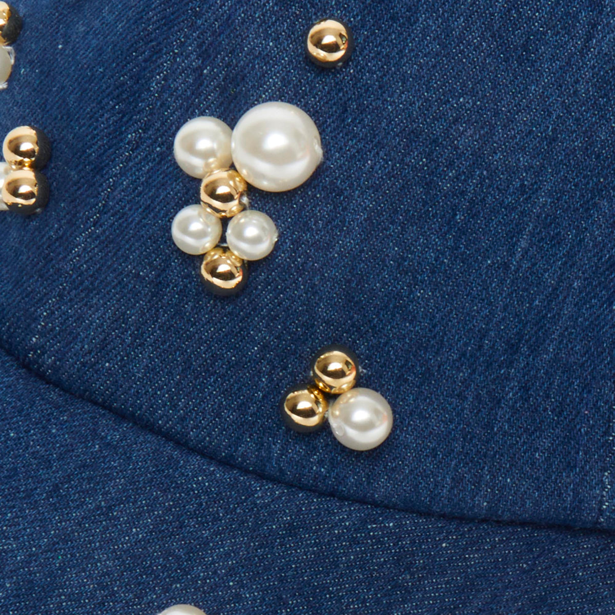 LELE SADOUGHI HATS FRENCH DENIM SCATTERED PEARL DENIM BASEBALL CAP