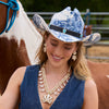 Lele Sadoughi HATS INDIGO TOILE FABRIC COVERED COWBOY HAT