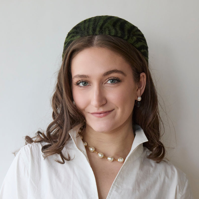 JET EMERALD ZEBRA WOOL FELT PILLBOX HAT