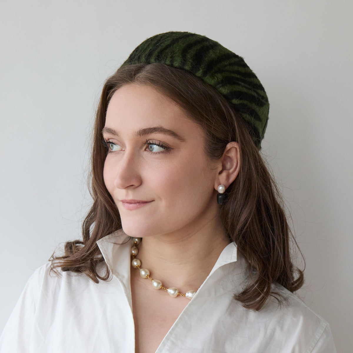 Lele Sadoughi HATS JET EMERALD ZEBRA WOOL FELT PILLBOX HAT