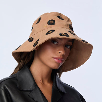 Lele Sadoughi HATS ONE SIZE LEOPARD EMBROIDERED LONG BRIM BUCKET HAT