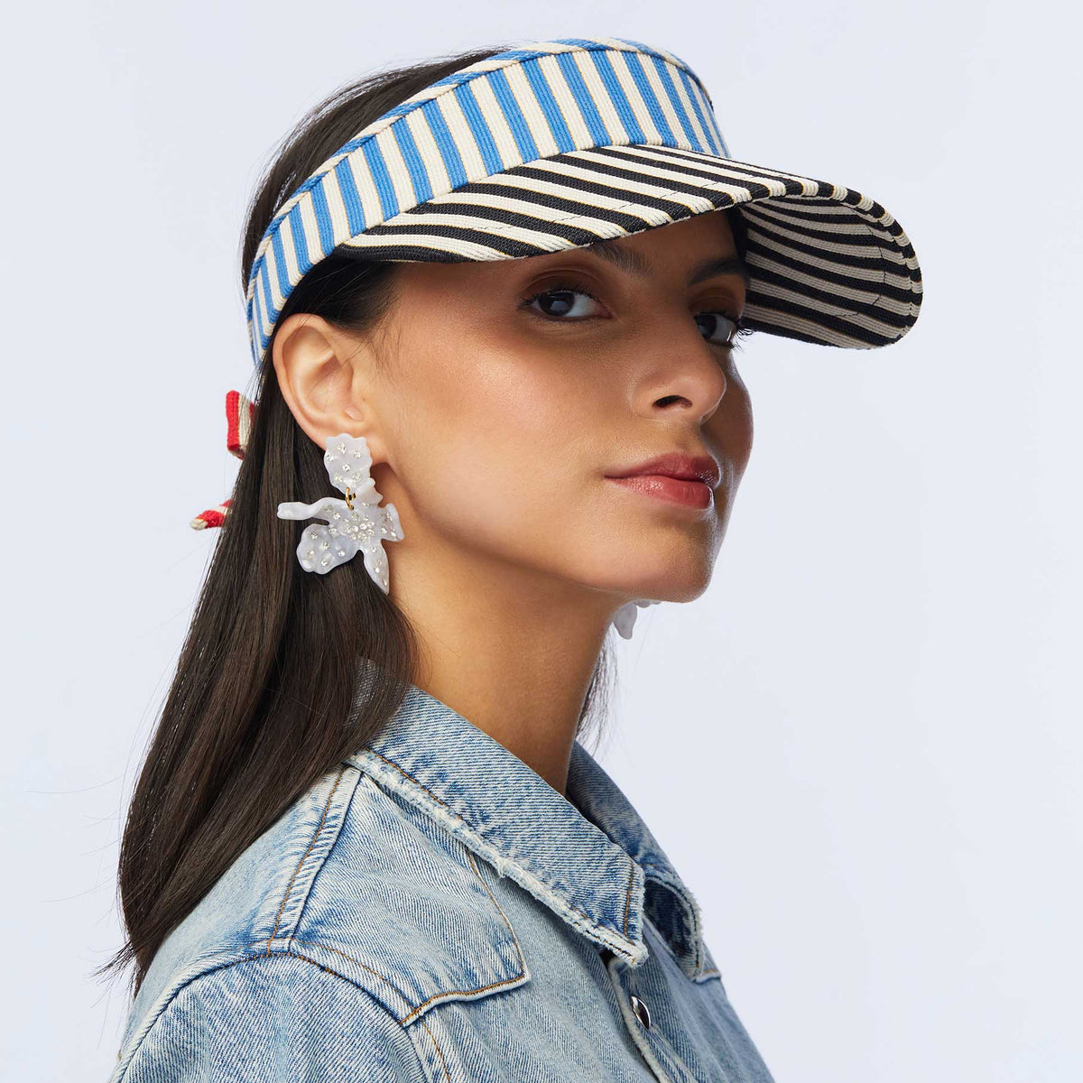 Lele Sadoughi HATS MULTI STRIPE BOW TIE VISOR