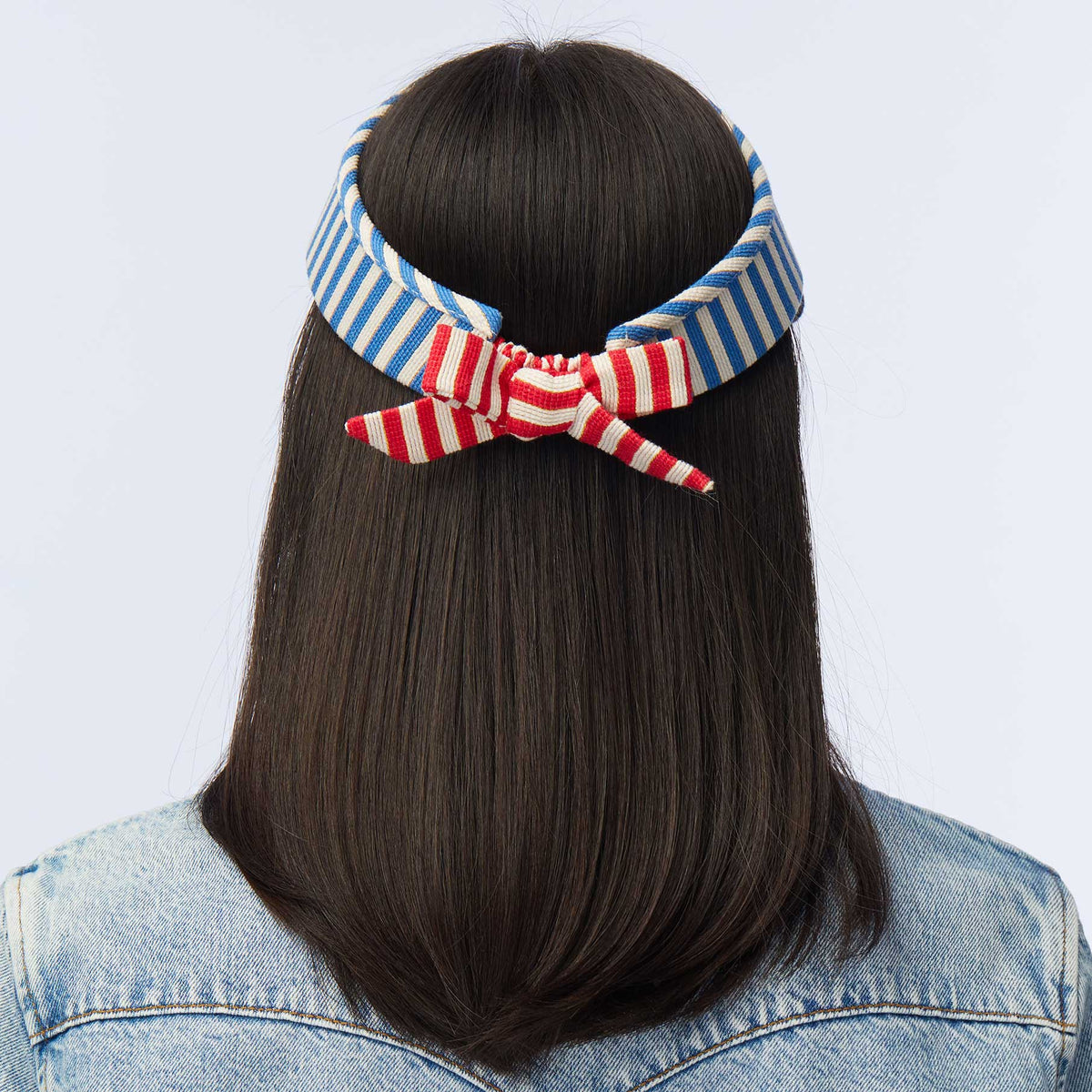 Lele Sadoughi HATS MULTI STRIPE BOW TIE VISOR