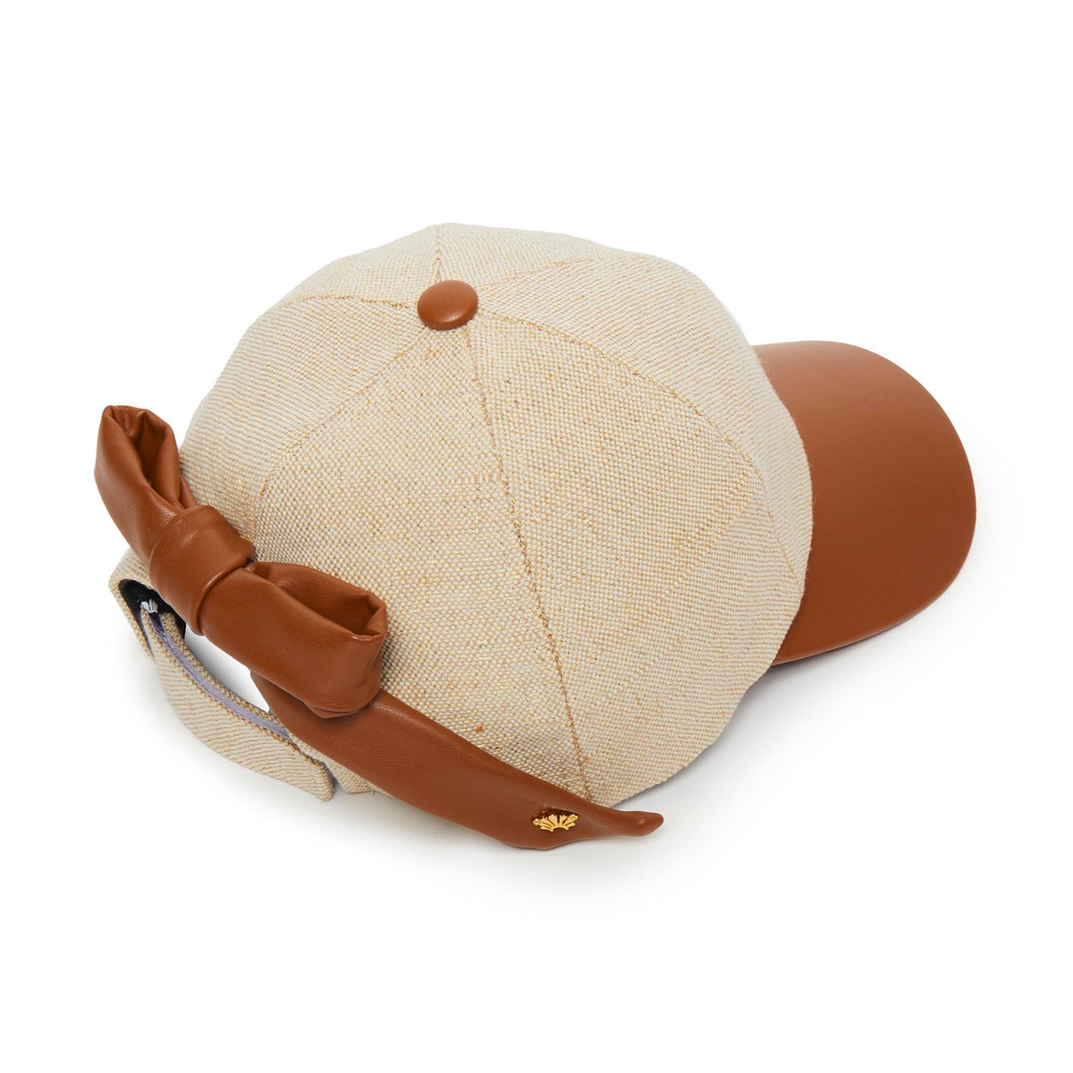 LELE SADOUGHI HATS NATURAL FAUX LEATHER CANVAS BASEBALL CAP