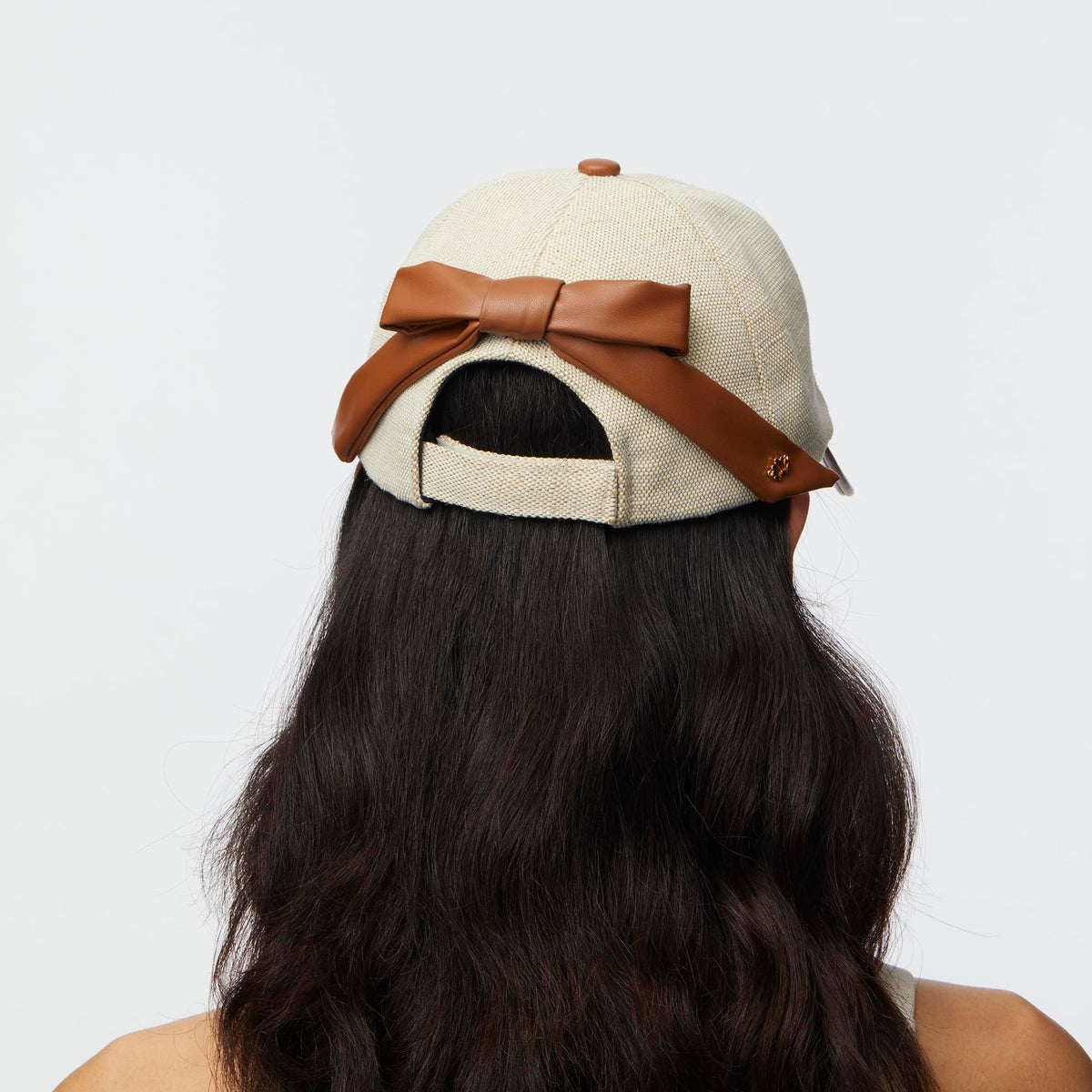 LELE SADOUGHI HATS NATURAL FAUX LEATHER CANVAS BASEBALL CAP