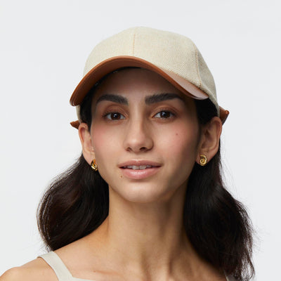 LELE SADOUGHI HATS NATURAL FAUX LEATHER CANVAS BASEBALL CAP
