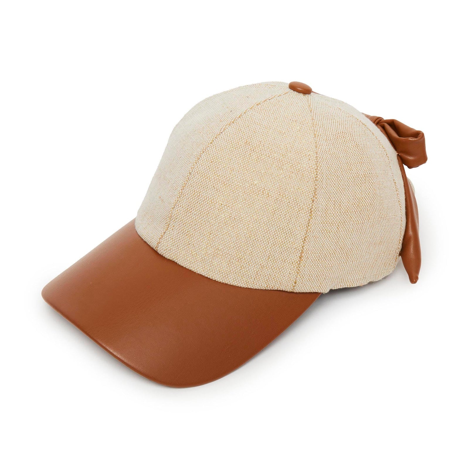 LELE SADOUGHI HATS NATURAL FAUX LEATHER CANVAS BASEBALL CAP