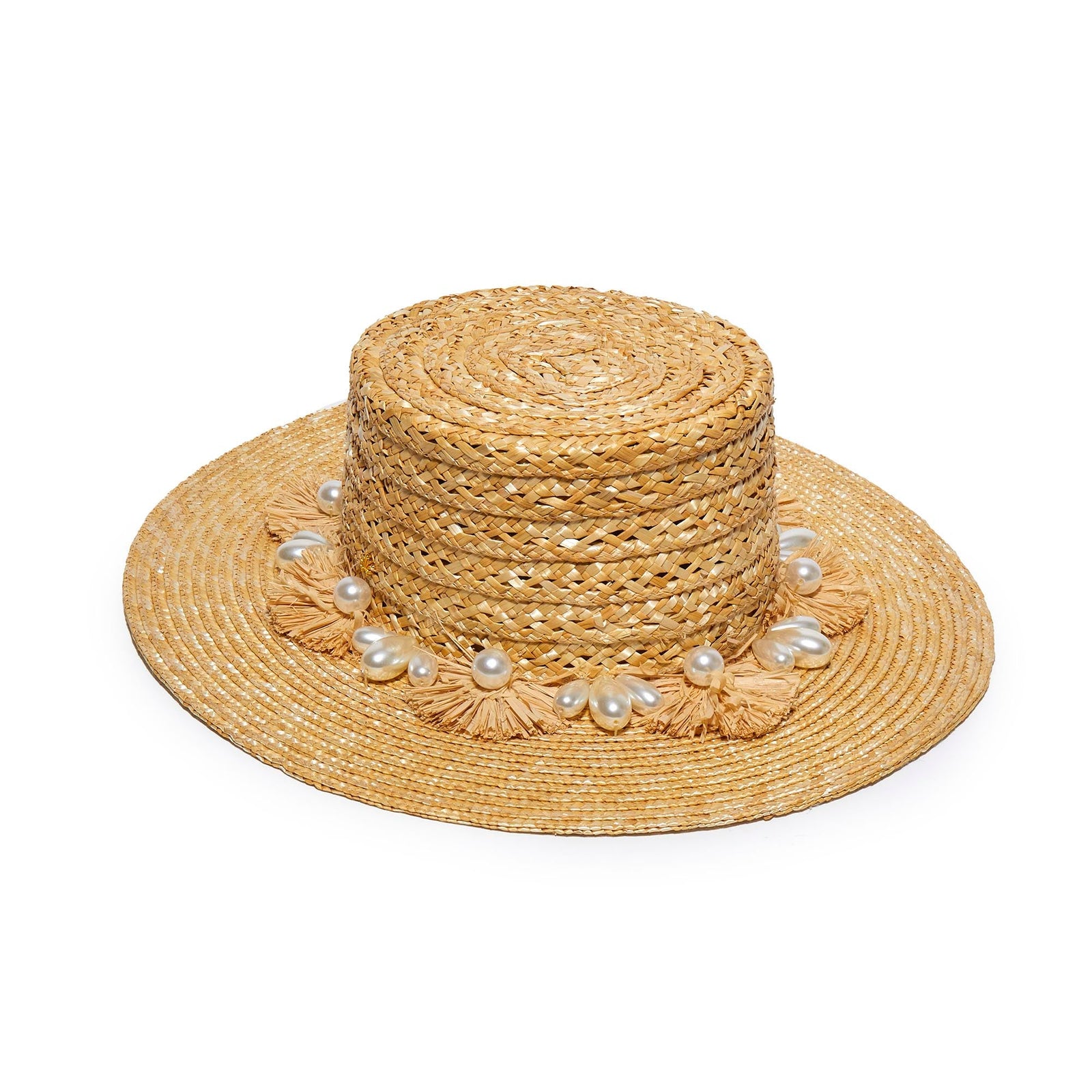 LELE SADOUGHI HATS NATURAL PEARL POMS STRAW HAT