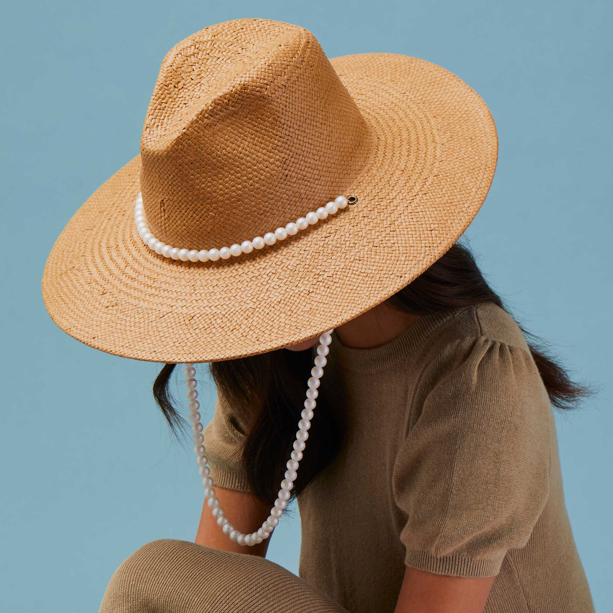 Lele Sadoughi HATS NATURAL PEARL STRAND STRAW HAT