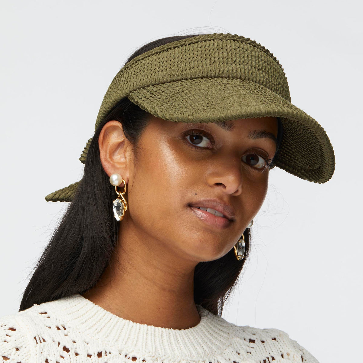 LELE SADOUGHI HATS OLIVE SWIMMER BOW TIE VISOR