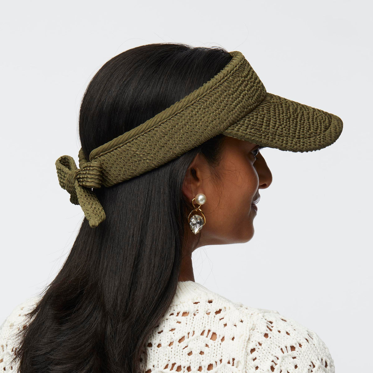 LELE SADOUGHI HATS OLIVE SWIMMER BOW TIE VISOR