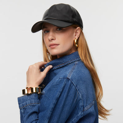Lele Sadoughi HATS ONE SIZE JET FAUX LEATHER BASEBALL CAP