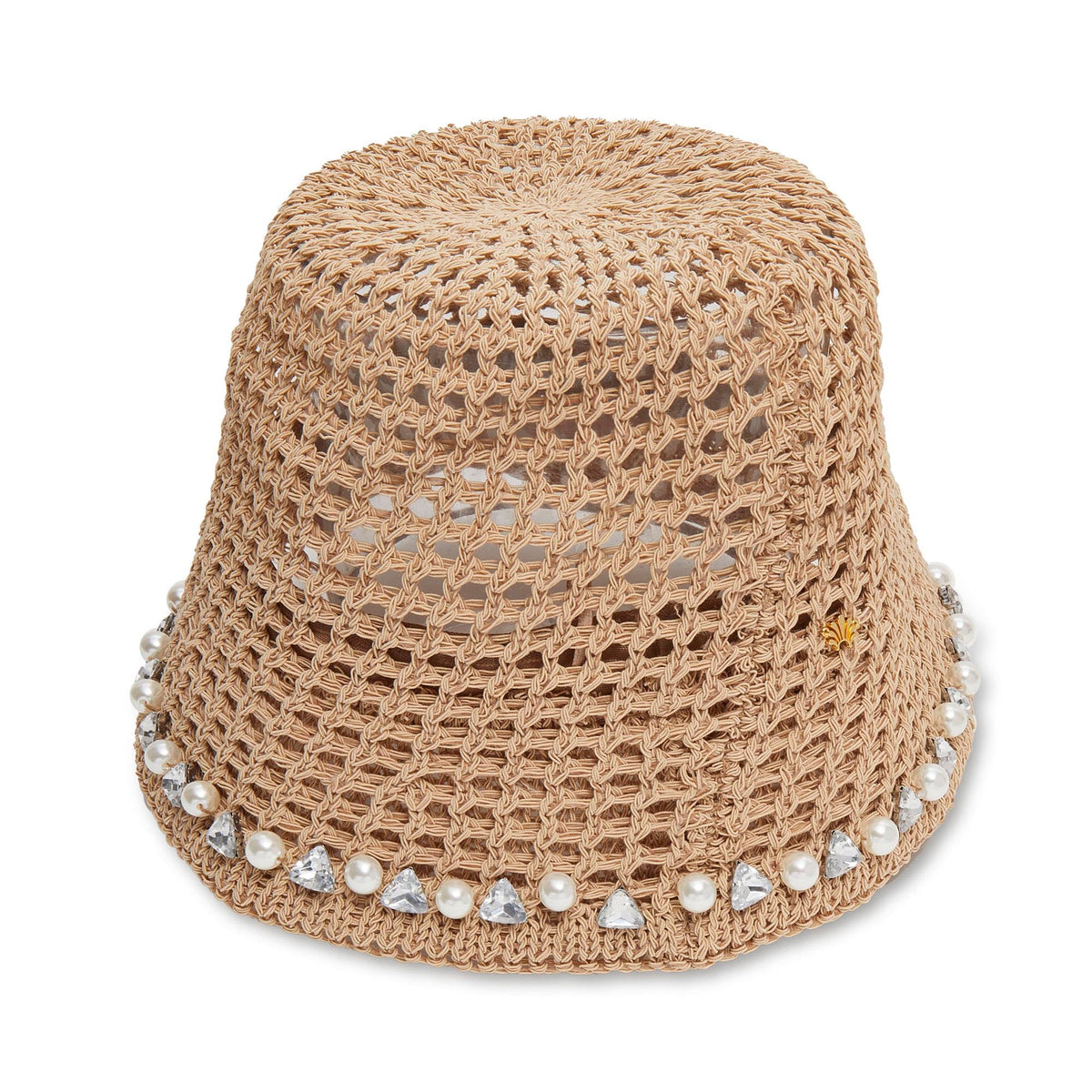 Lele Sadoughi HATS ONE SIZE NATURAL OPEN WEAVE EMBELLISHED BUCKET HAT