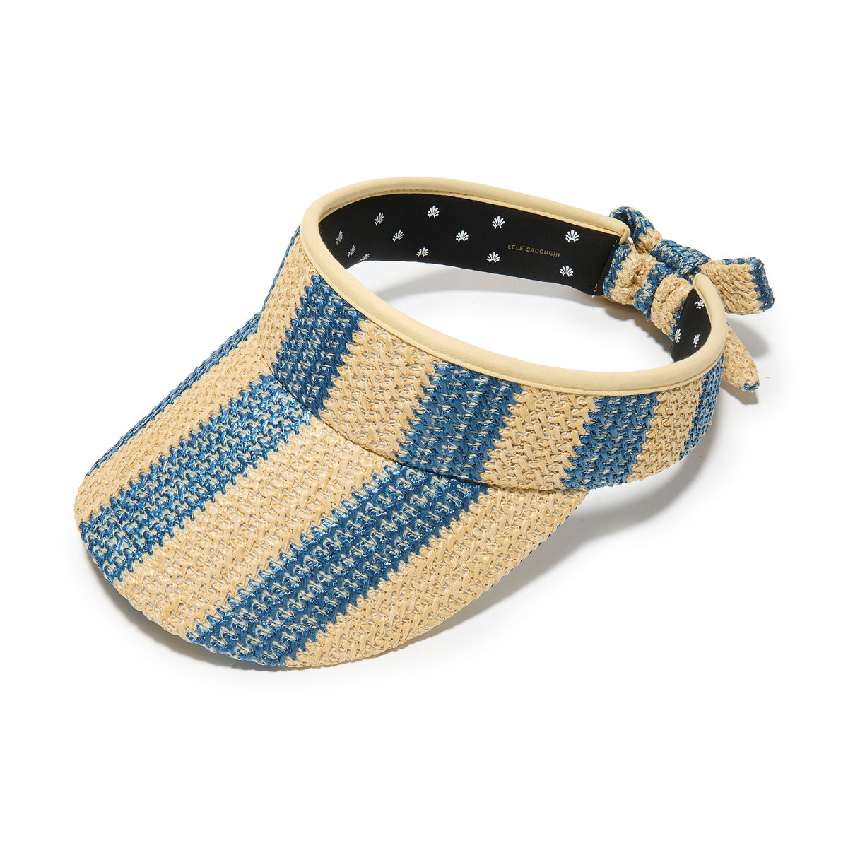 Lele Sadoughi HATS ONE SIZE TURQUOISE LAPIS  STRIPED RAFFIA BOW VISOR