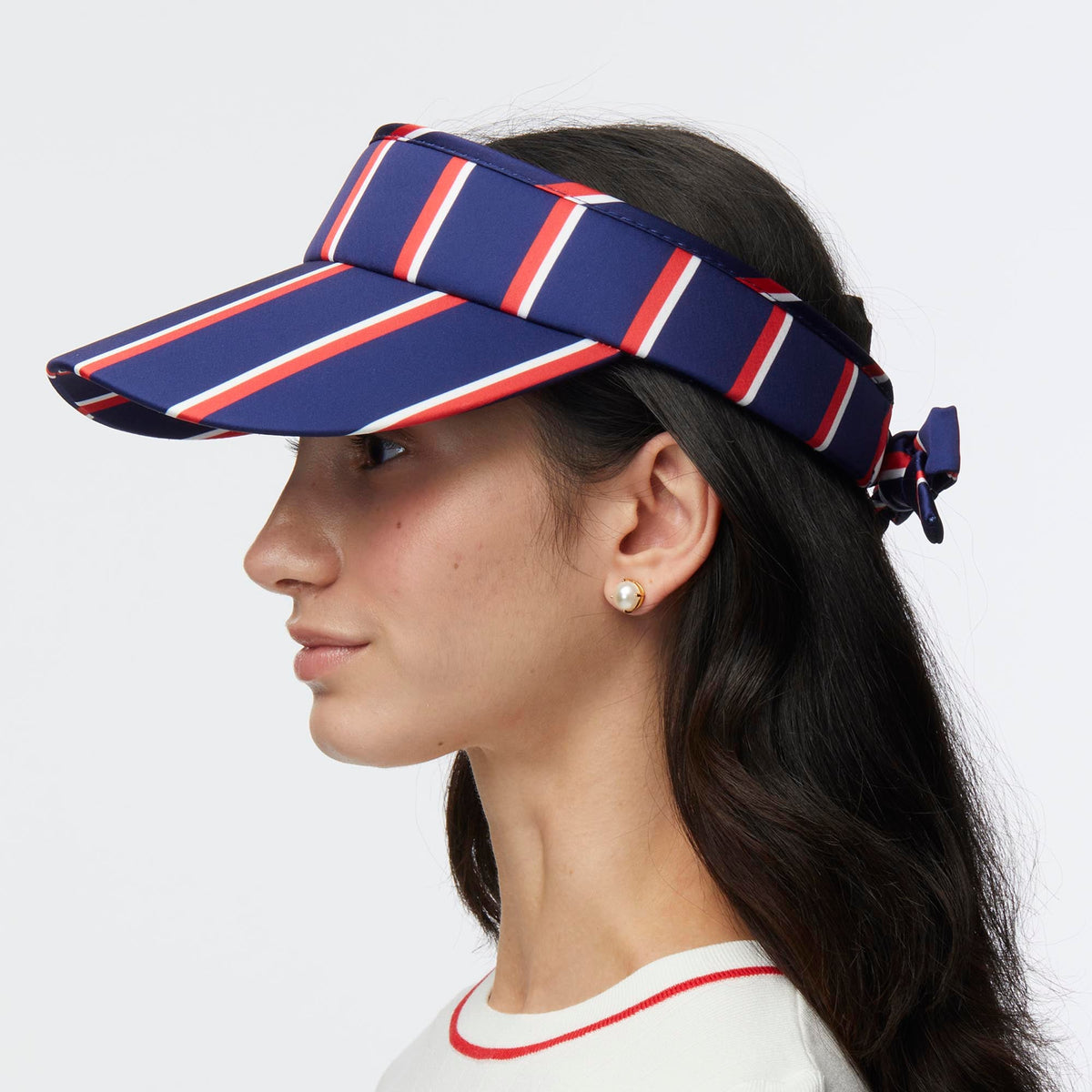 Lele Sadoughi HATS PATRIOTIC STRIPE STRIPED COTTON BOW TIE VISOR