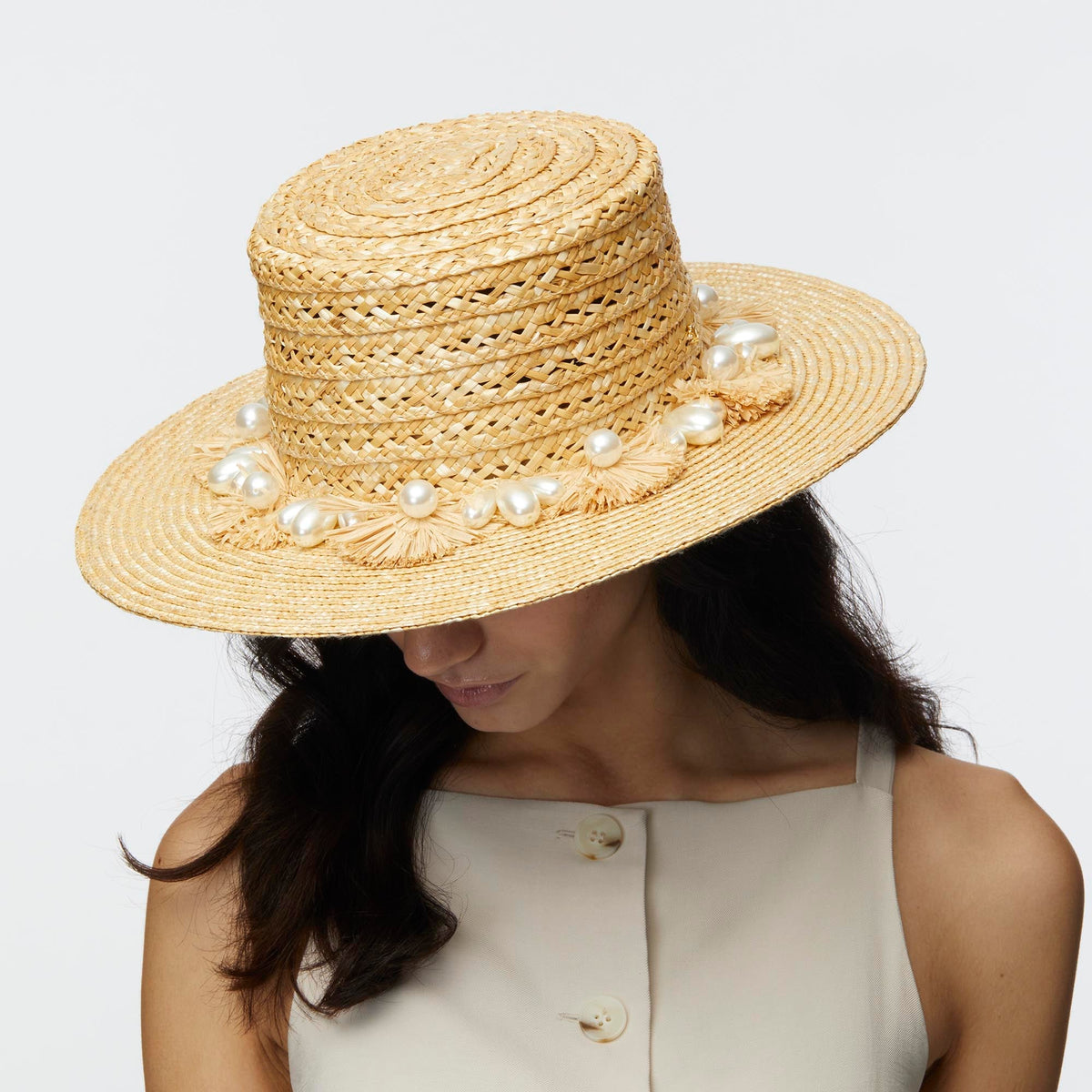 LELE SADOUGHI HATS *PRE-ORDER* NATURAL PEARL POMS STRAW HAT