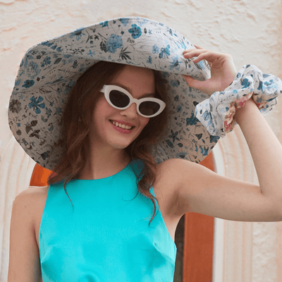 Lele Sadoughi HATS ONE SIZE SAPPHIRE FLORAL SAMANTHA LIBERTY BEACH HAT