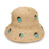 Lele Sadoughi HATS TURQUOISE LAPIS SCARAB EMBELLISHED RAFFIA BUCKET HAT