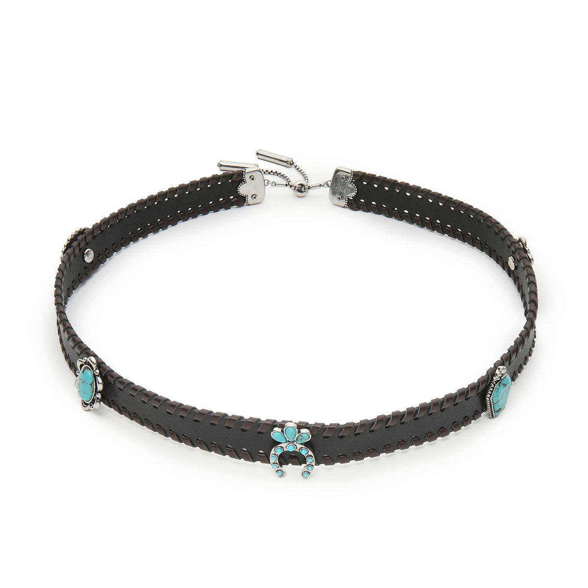 Lele Sadoughi HATS TURQUOISE MAHOGANY LEATHER STONES STUD HAT BAND