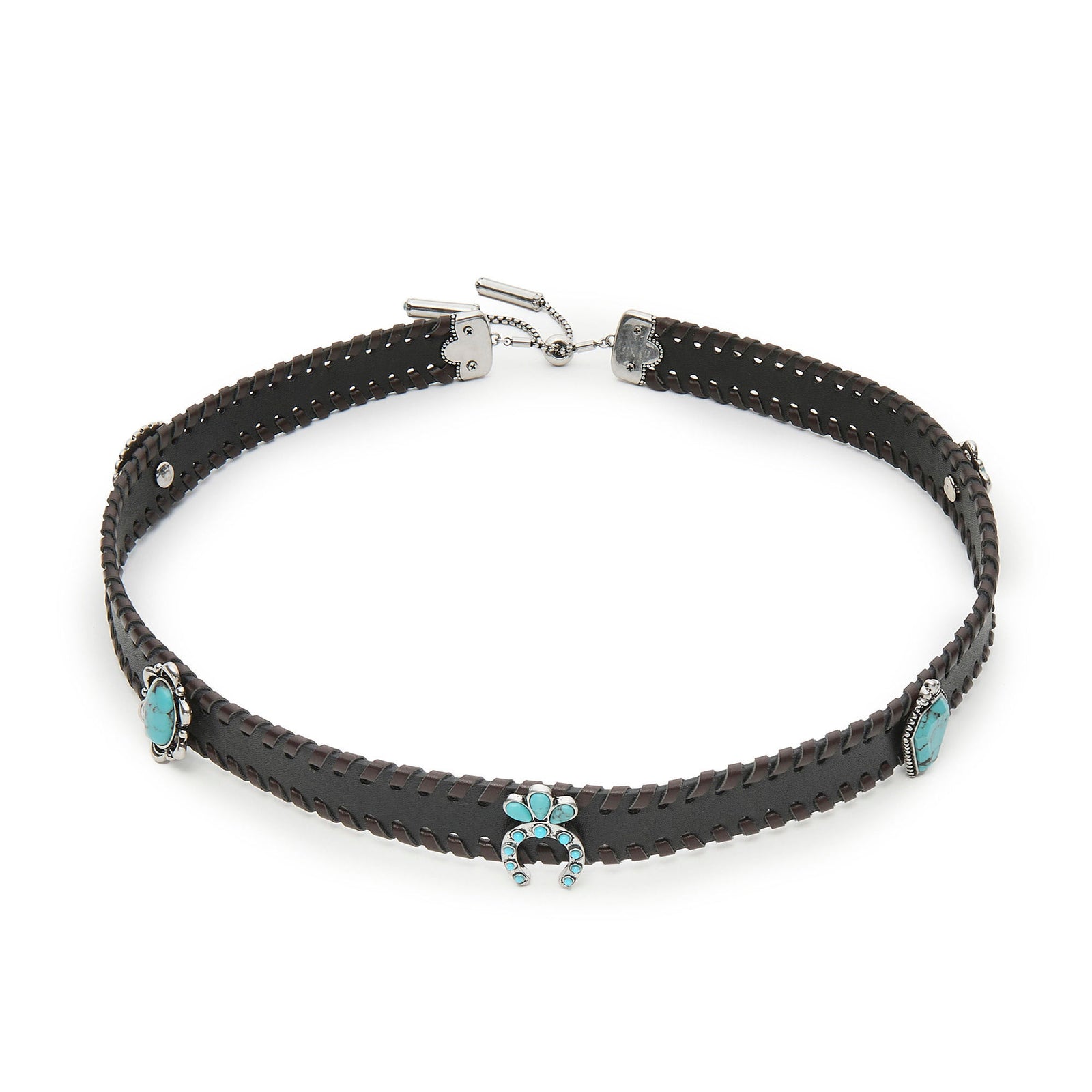Lele Sadoughi HATS TURQUOISE MAHOGANY LEATHER STONES STUD HAT BAND