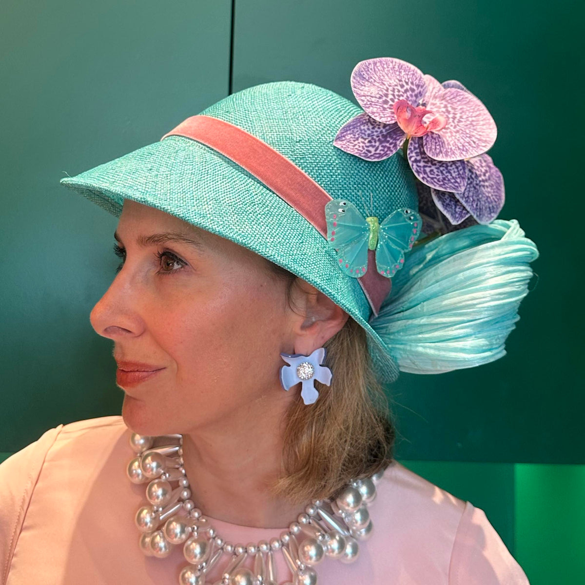 LELE SADOUGHI HATS TURQUOISE ORCHID LELE SADOUGHI x KGB ONE-OF-A-KIND HAT