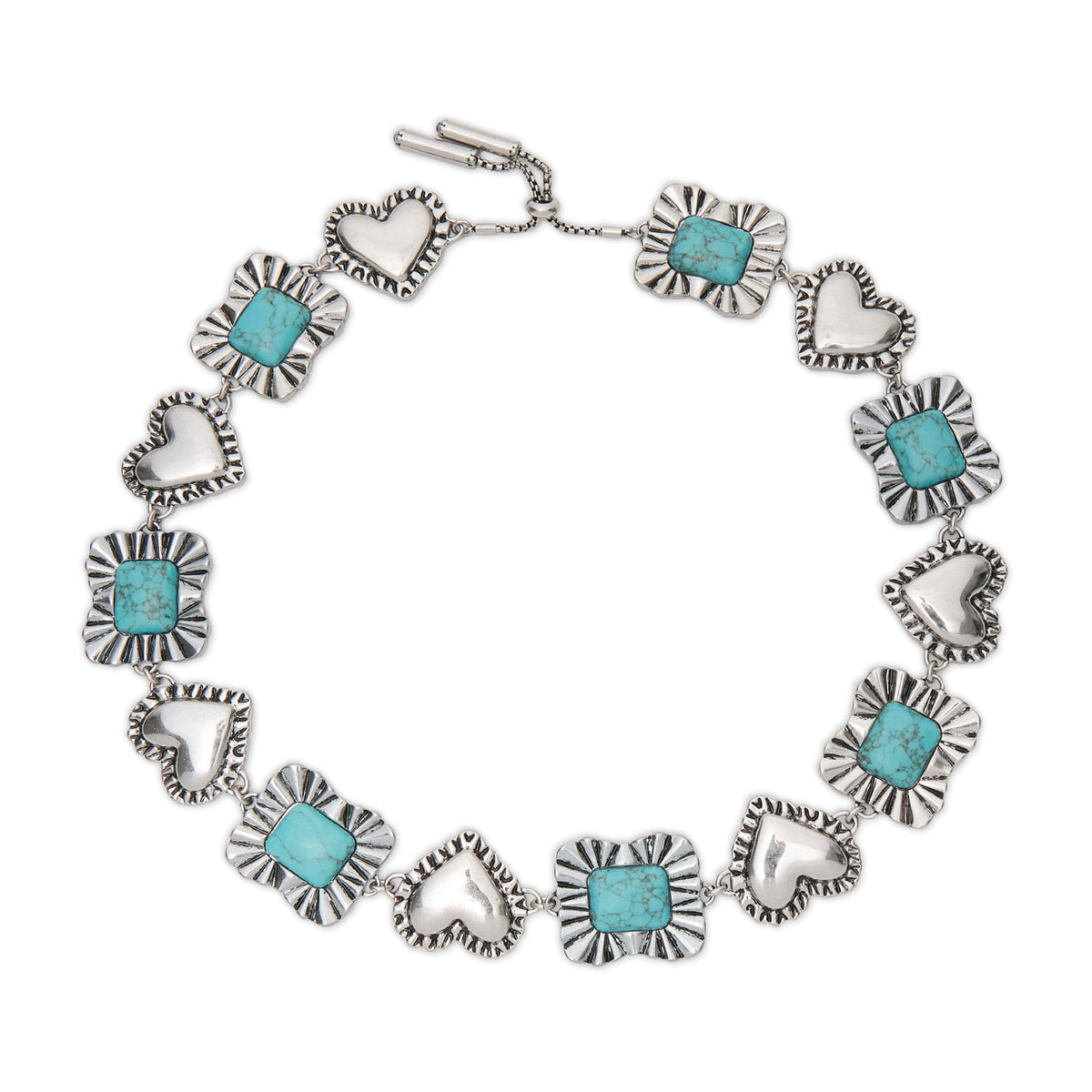 Lele Sadoughi HATS TURQUOISE RUFFLE HEART STONE CONCHO HAT BAND