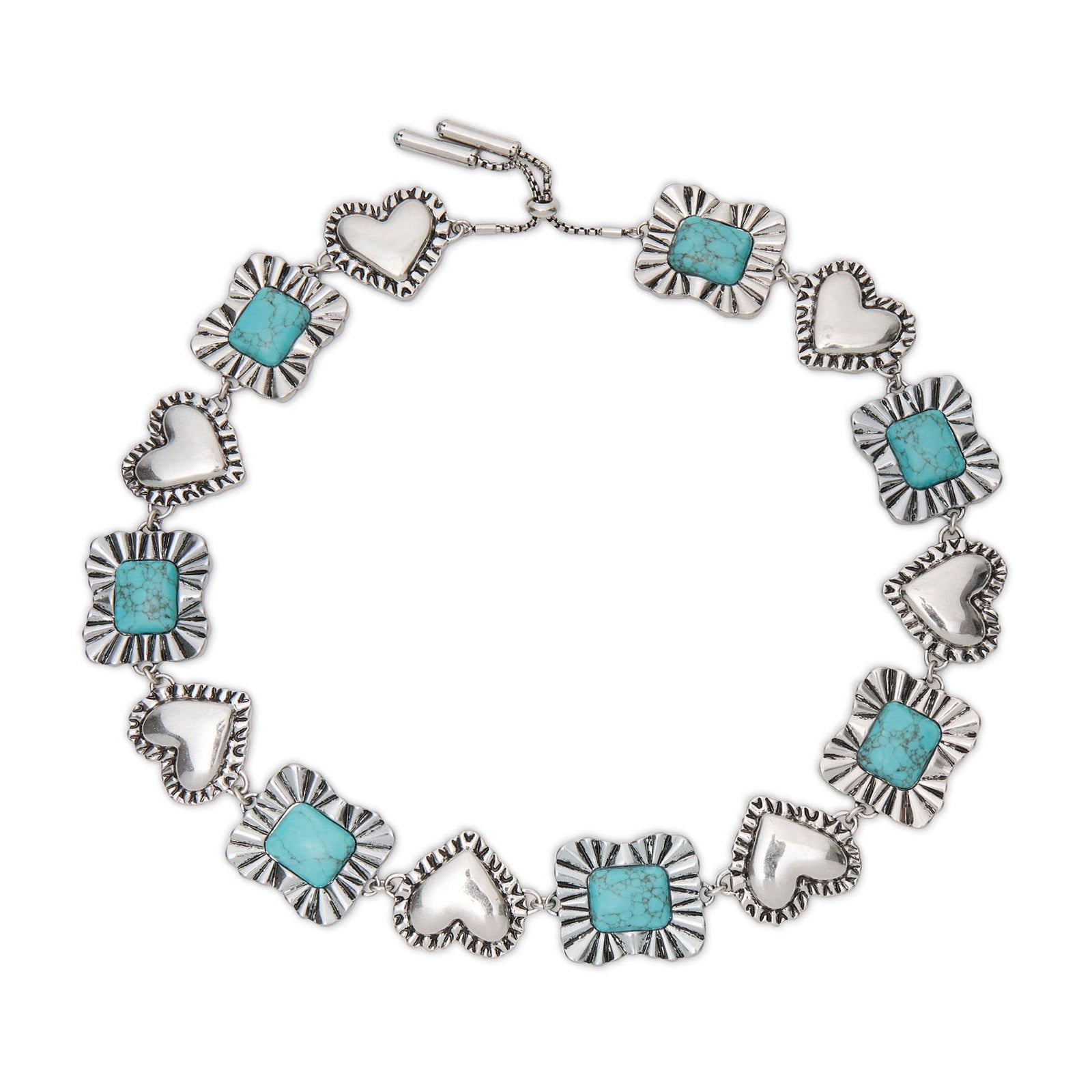 Lele Sadoughi HATS TURQUOISE RUFFLE HEART STONE CONCHO HAT BAND