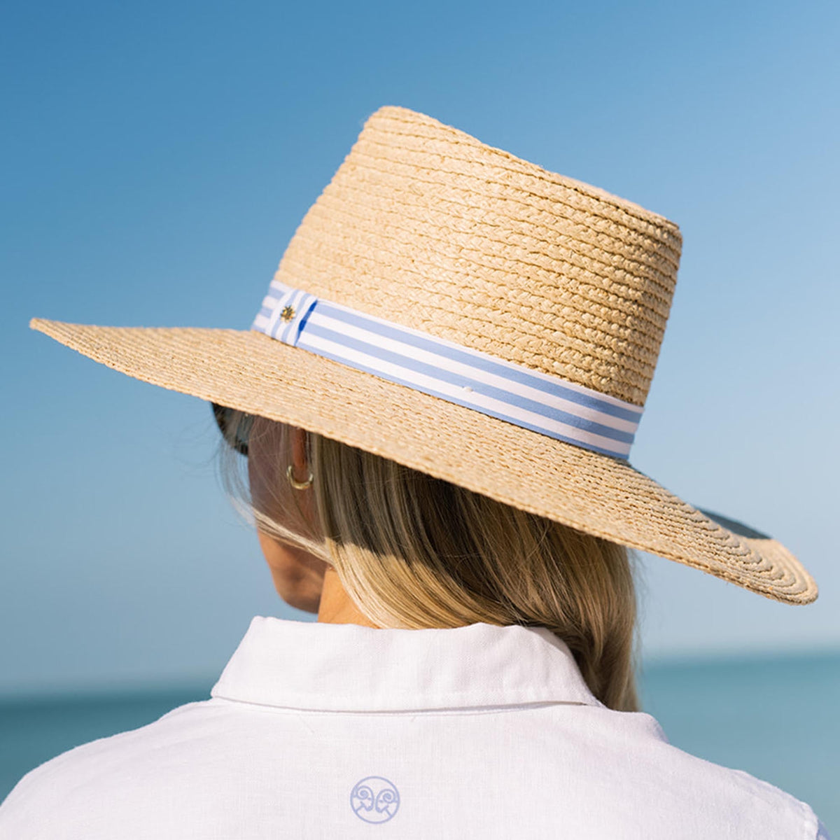 LELE SADOUGHI HATS VISTA BLUE LELE SADOUGHI X RENWICK STRIPED BAND STRAW HAT
