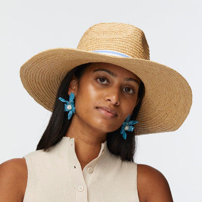 LELE SADOUGHI HATS VISTA BLUE LELE SADOUGHI X RENWICK STRIPED BAND STRAW HAT