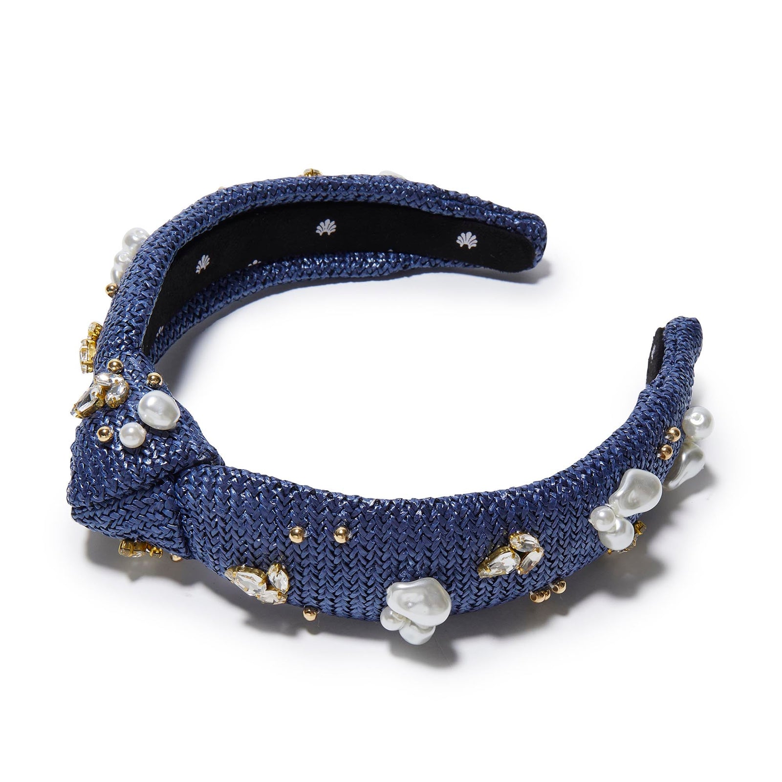 LELE SADOUGHI HEADBAND AEGEAN BLUE SLIM KNOTTED RAFFIA OASIS EMBELLISHED HEADBAND