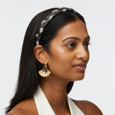 LELE SADOUGHI HEADBAND BLACK CRYSTAL GIGI RAFFIA BRAID HEADBAND