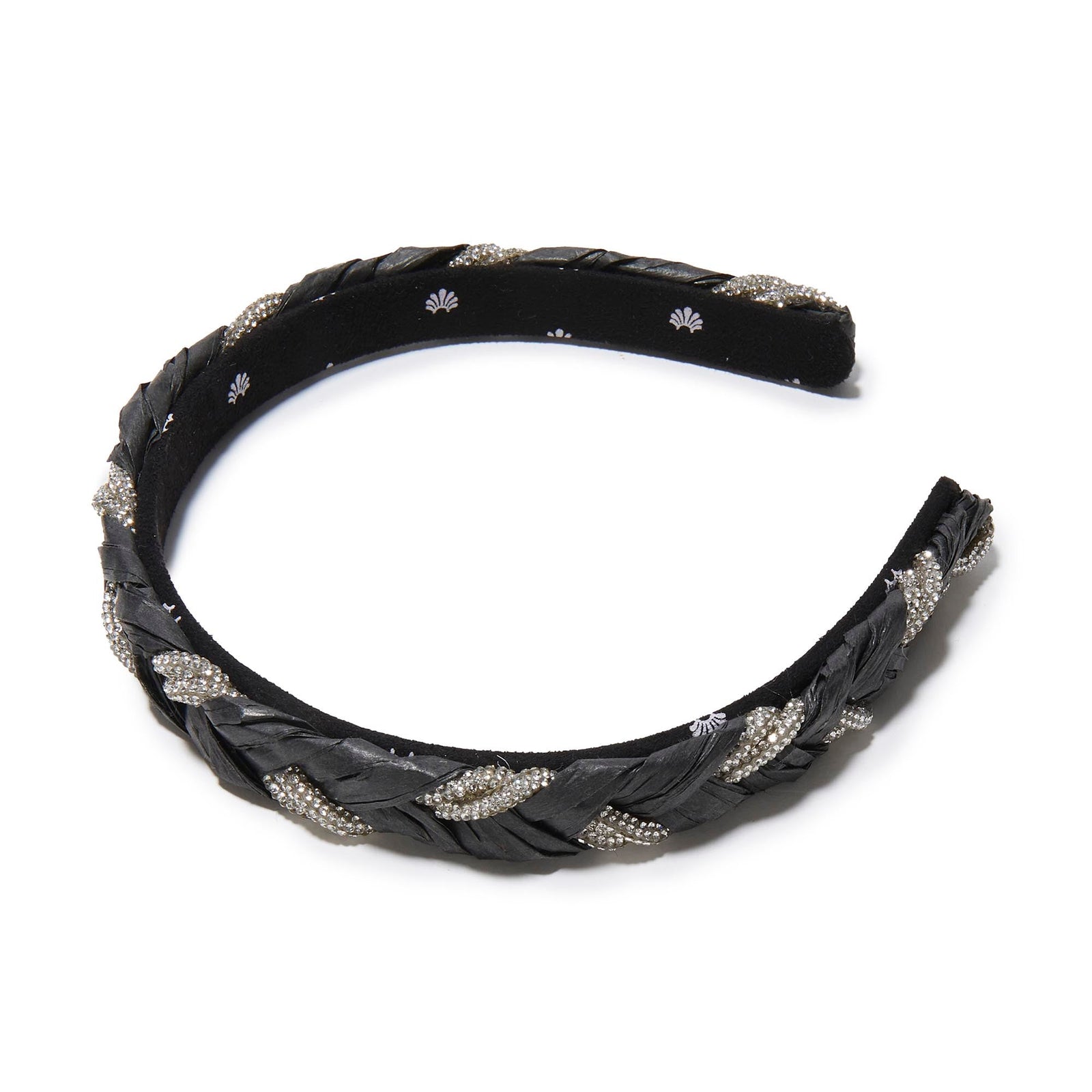 LELE SADOUGHI HEADBAND BLACK CRYSTAL GIGI RAFFIA BRAID HEADBAND