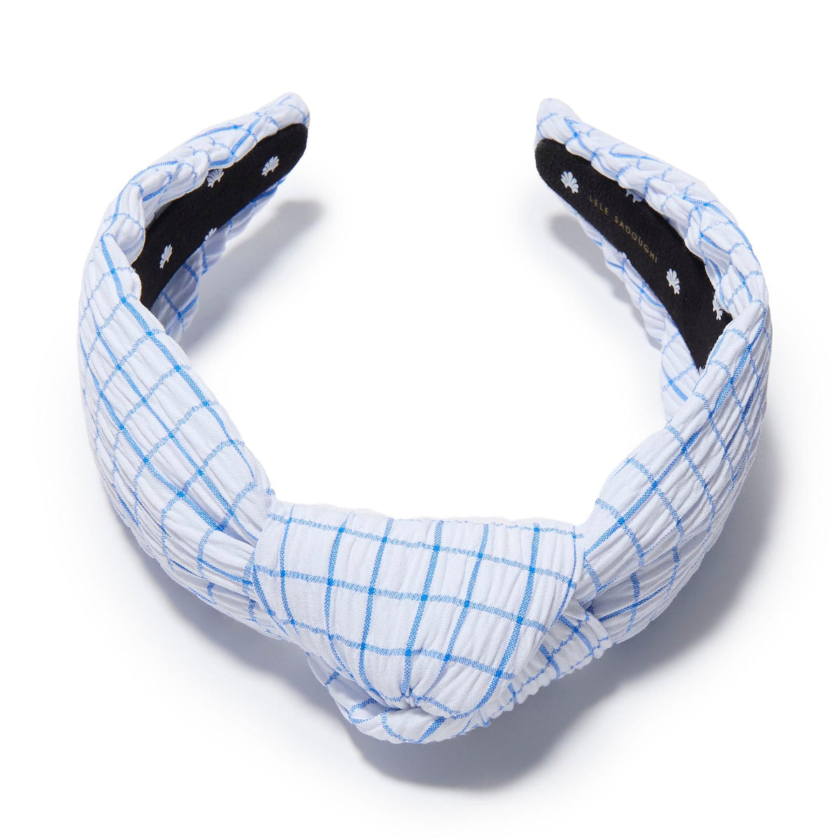 LELE SADOUGHI HEADBAND IVORY AZURE KNOTTED SEERSUCKER HEADBAND