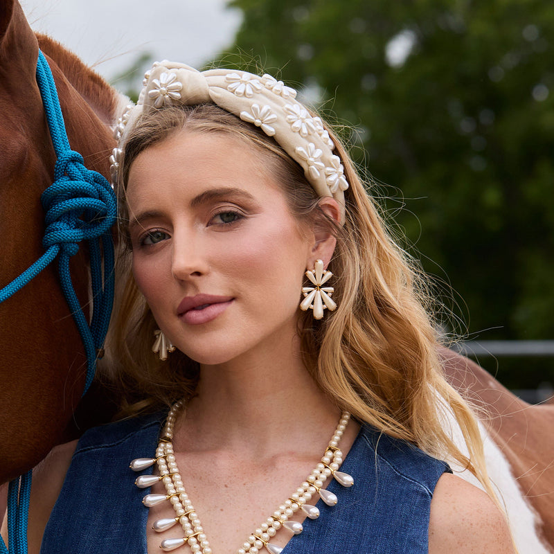DESERT LACE KNOTTED PEARL SCALLOP VELVET HEADBAND