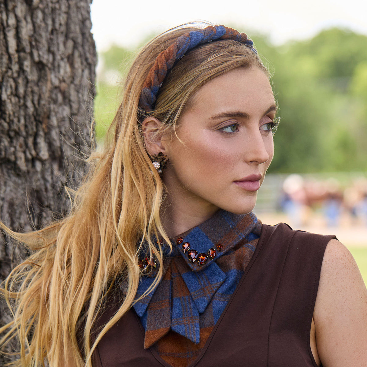 Lele Sadoughi HEADBAND ONE SIZE OAK PLAID JULIET TIMBER HEADBAND