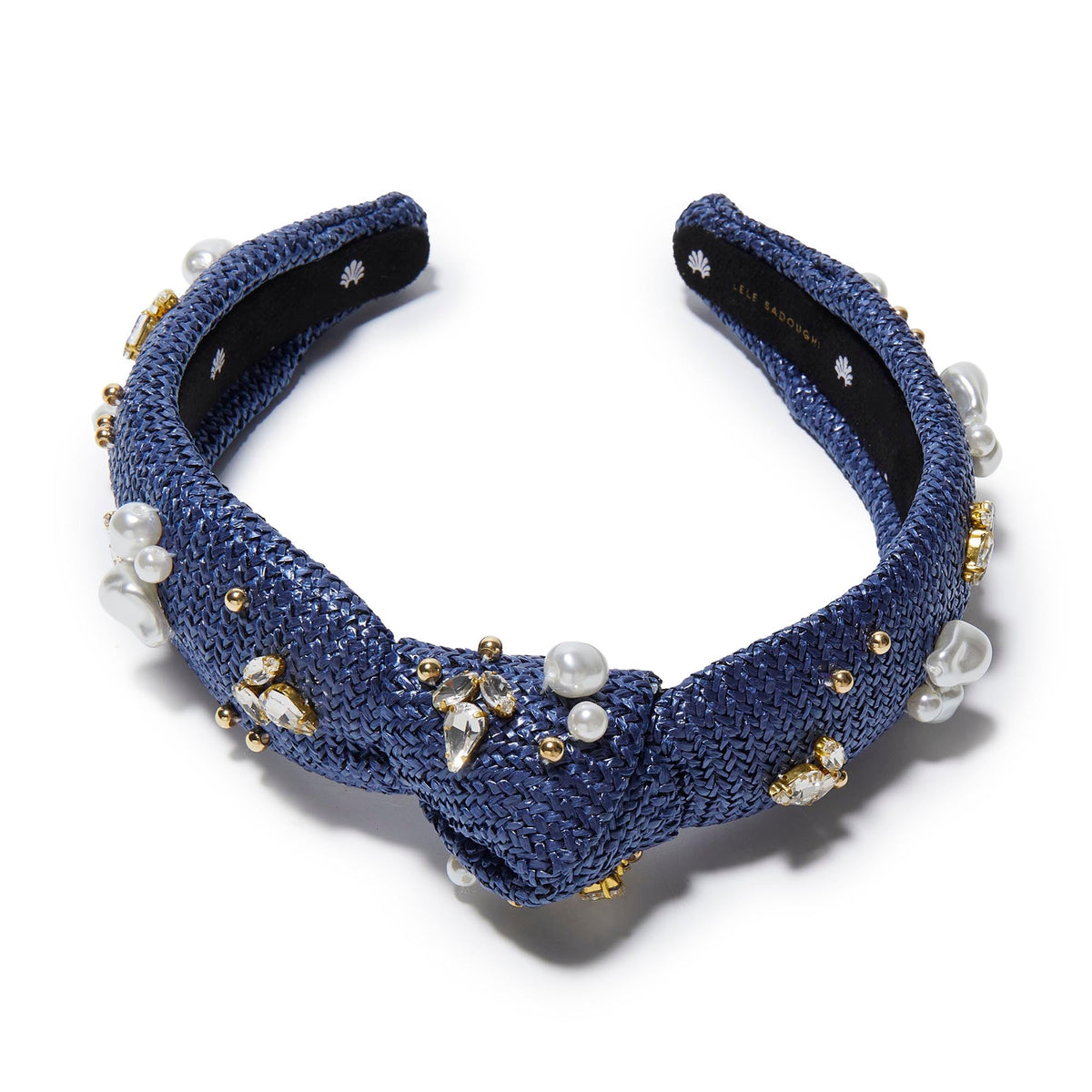 LELE SADOUGHI HEADBANDS AEGEAN BLUE SLIM KNOTTED RAFFIA OASIS EMBELLISHED HEADBAND