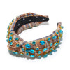 Lele Sadoughi HEADBANDS AQUA BLUE PLAID EMBELLISHED KNOTTED HEADBAND