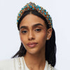 Lele Sadoughi HEADBANDS AQUA BLUE PLAID EMBELLISHED KNOTTED HEADBAND