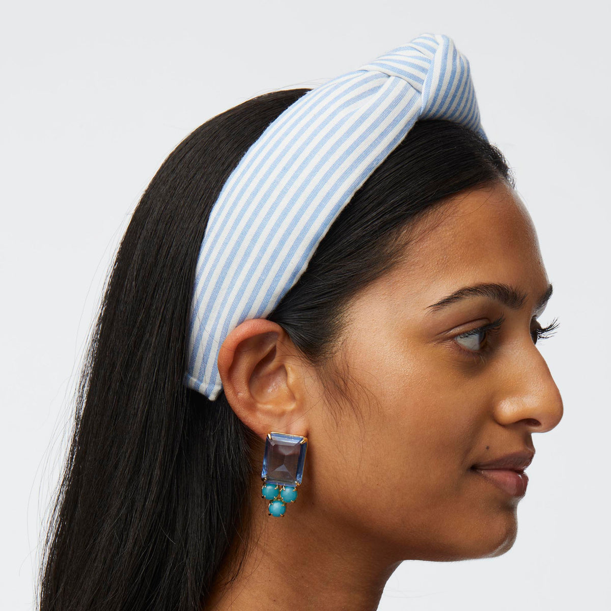 LELE SADOUGHI HEADBANDS BLUE KNOTTED SEERSUCKER HEADBAND