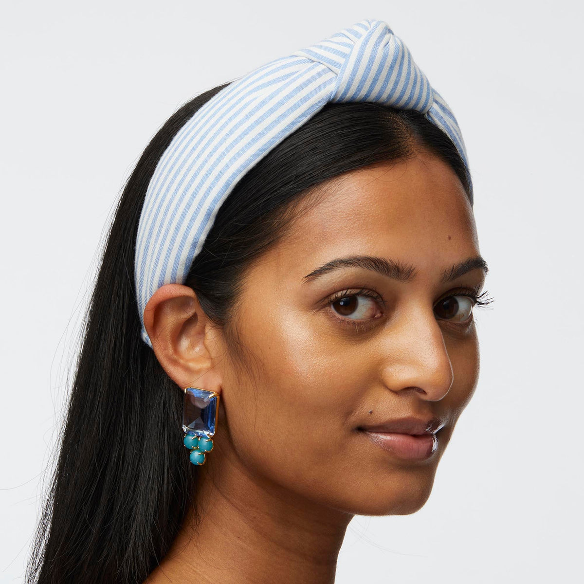 LELE SADOUGHI HEADBANDS BLUE KNOTTED SEERSUCKER HEADBAND