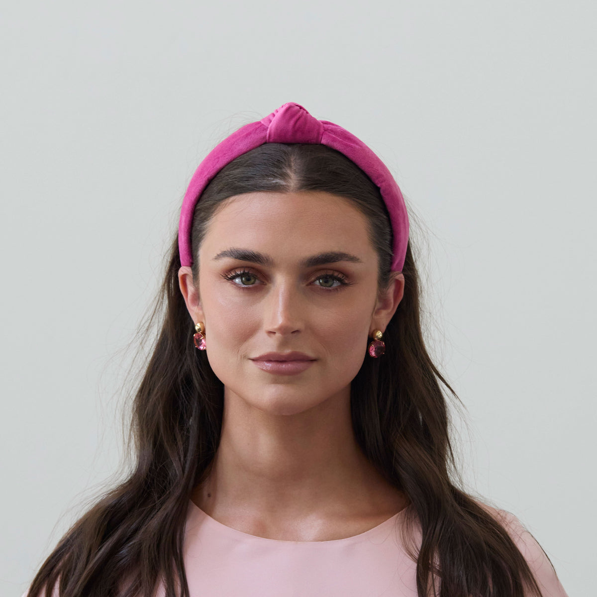 Lele Sadoughi HEADBANDS BUBBLE GUM PINK VELVET SLIM KNOTTED HEADBAND