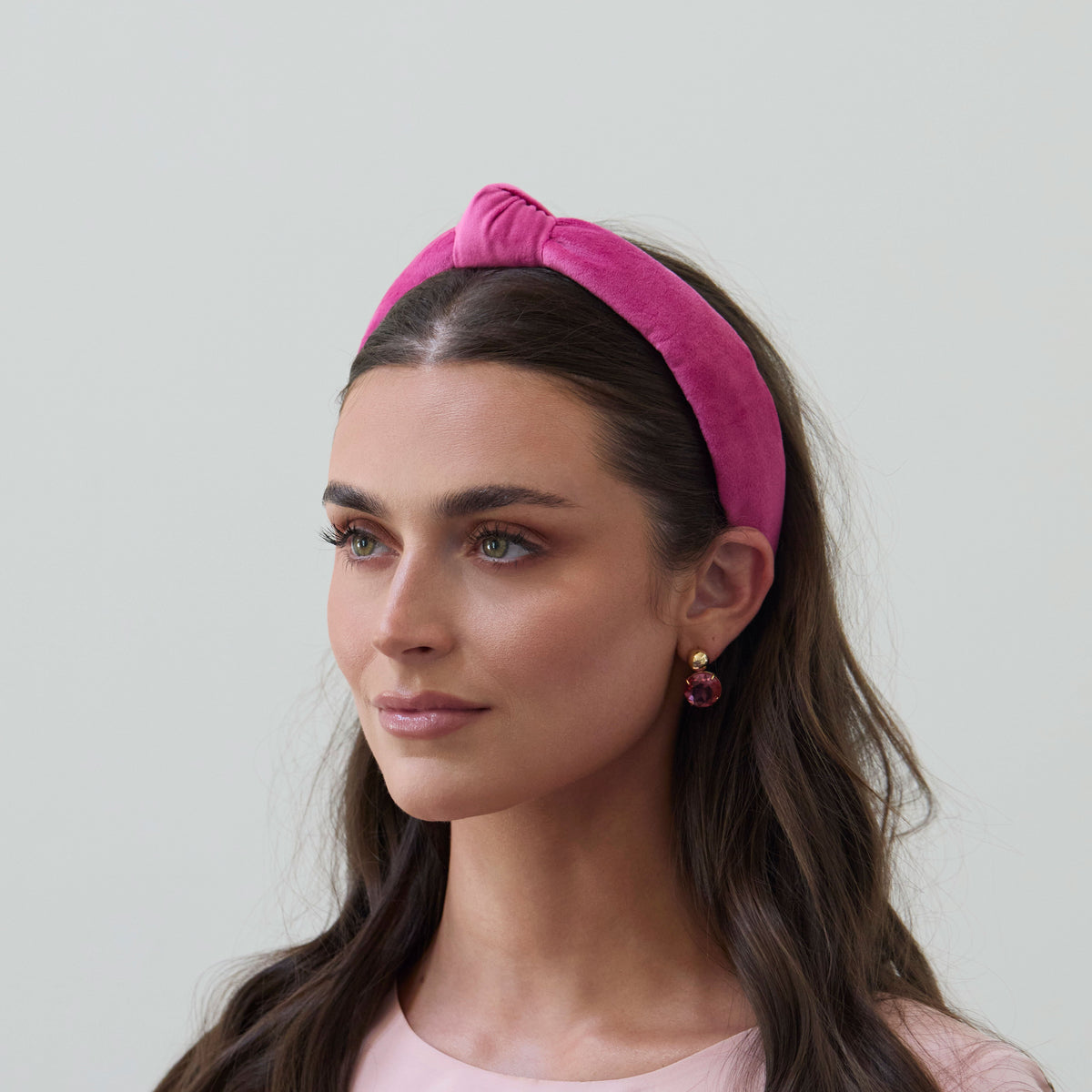 Lele Sadoughi HEADBANDS BUBBLE GUM PINK VELVET SLIM KNOTTED HEADBAND