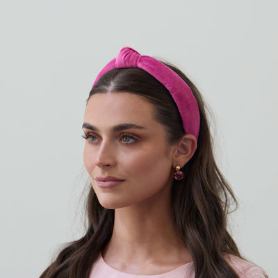 Lele Sadoughi HEADBANDS ULTA STYLES FOR LELE BUBBLE GUM PINK VELVET SLIM KNOTTED HEADBAND