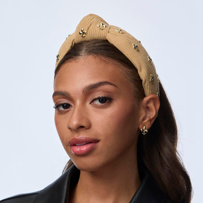 Lele Sadoughi HEADBANDS BUFF KNOTTED FLEUR DE LIS EMBELLISHED HEADBAND