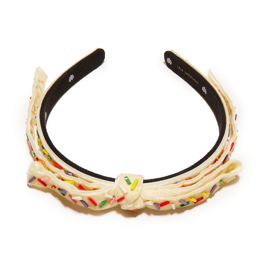 Lele Sadoughi HEADBANDS BUTTERCREAM EMBELLISHED BARDOT SLIM RIBBON HEADBAND