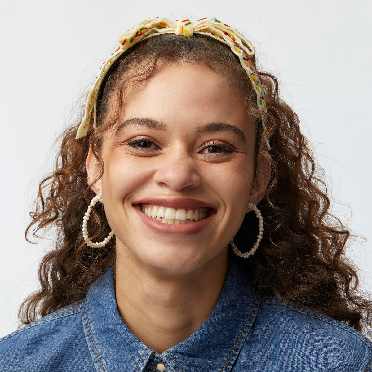 Lele Sadoughi HEADBANDS BUTTERCREAM EMBELLISHED BARDOT SLIM RIBBON HEADBAND