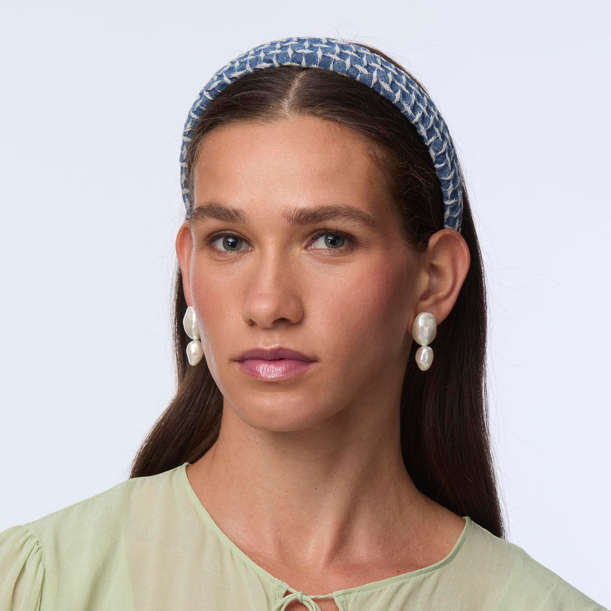 Lele Sadoughi HEADBANDS CADET BLUE CHARLOTTE LATTICE DENIM HEADBAND