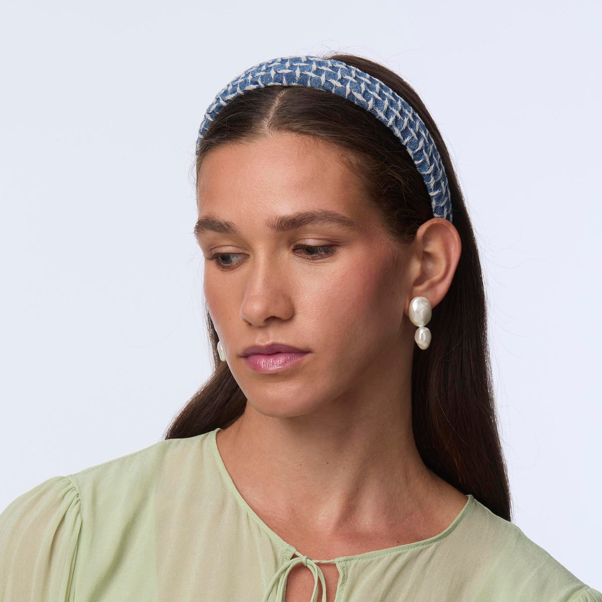 Lele Sadoughi HEADBANDS CADET BLUE CHARLOTTE LATTICE DENIM HEADBAND