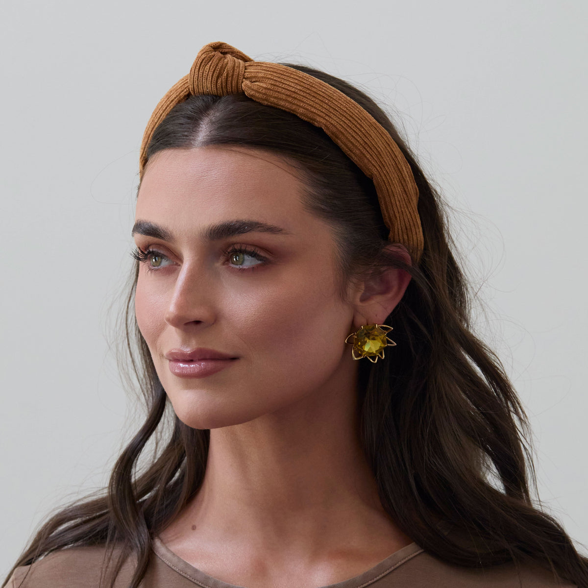 Lele Sadoughi HEADBANDS CAMEL CORDUROY SLIM KNOTTED HEADBAND