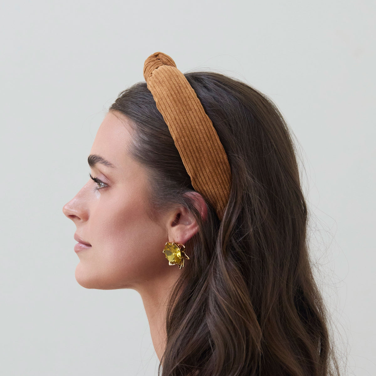 Lele Sadoughi HEADBANDS CAMEL CORDUROY SLIM KNOTTED HEADBAND